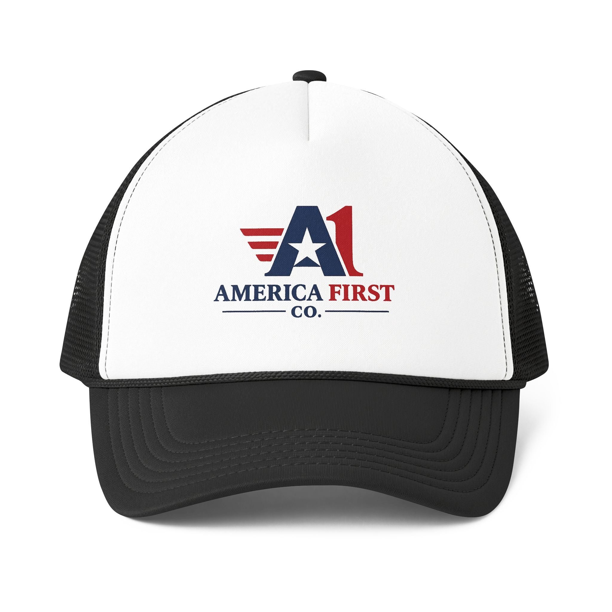 America First Trucker Cap — Patriotic Foam Mesh-Back Hat