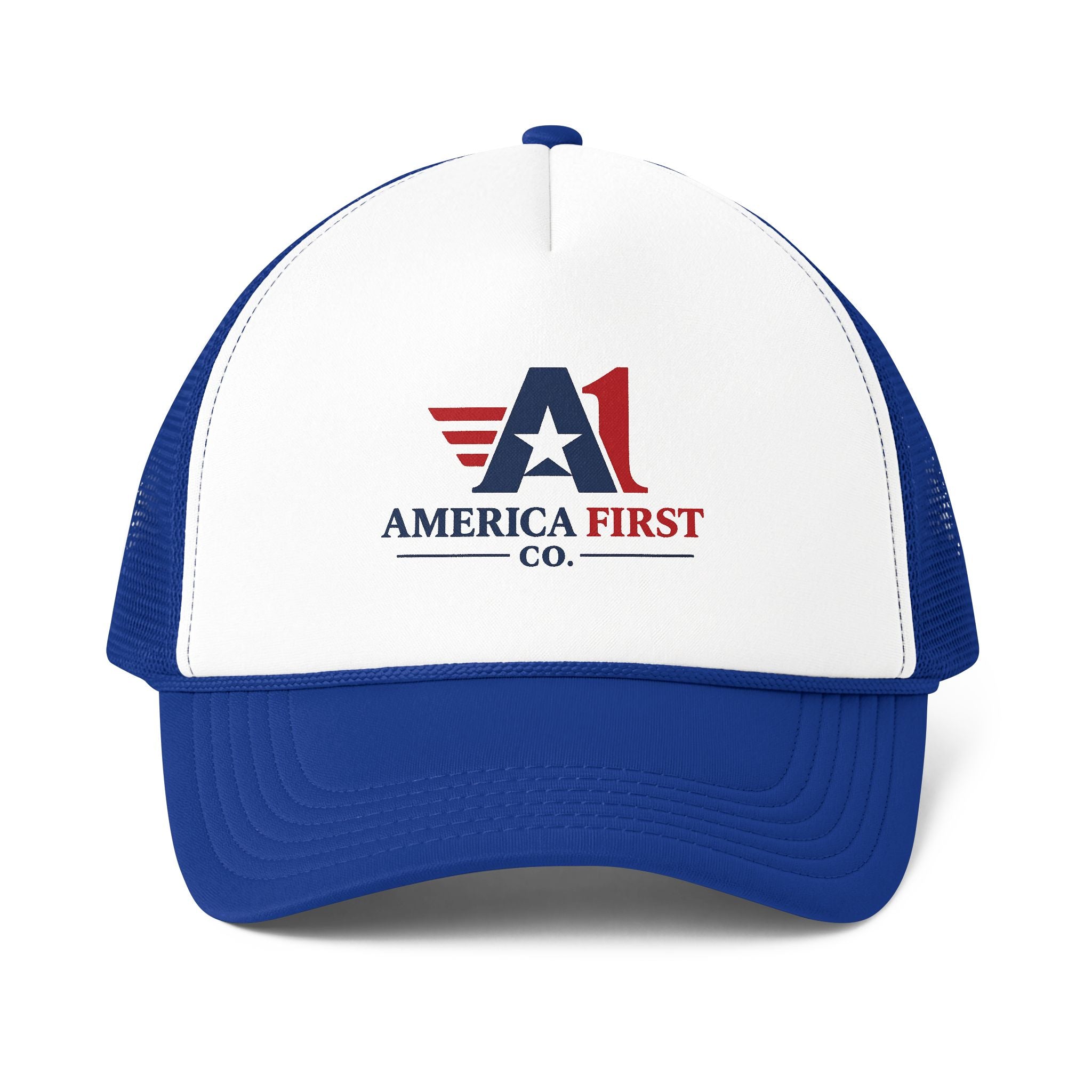 America First Trucker Cap — Patriotic Foam Mesh-Back Hat
