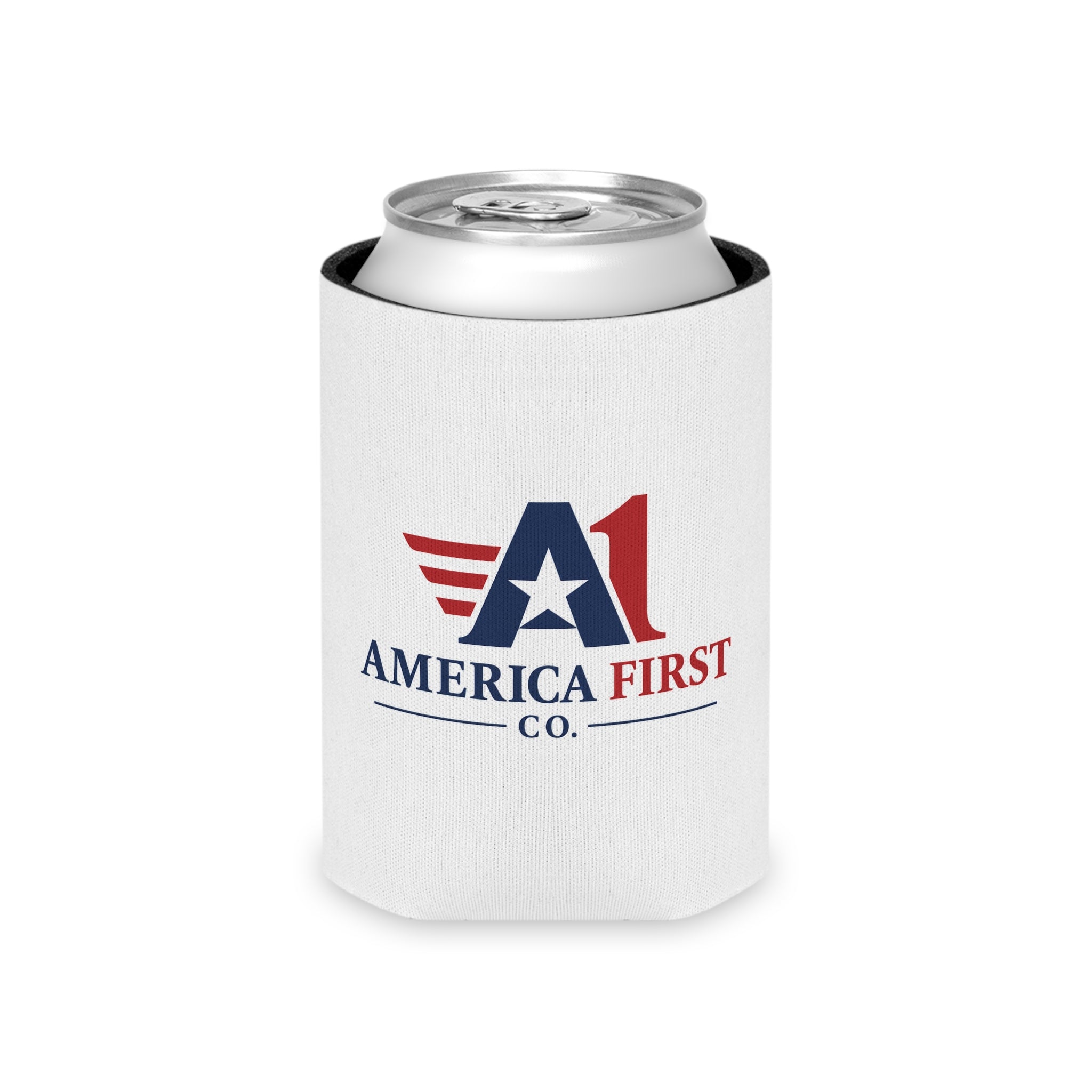 America First Can Cooler — Patriotic Red White Blue Drink Koozie