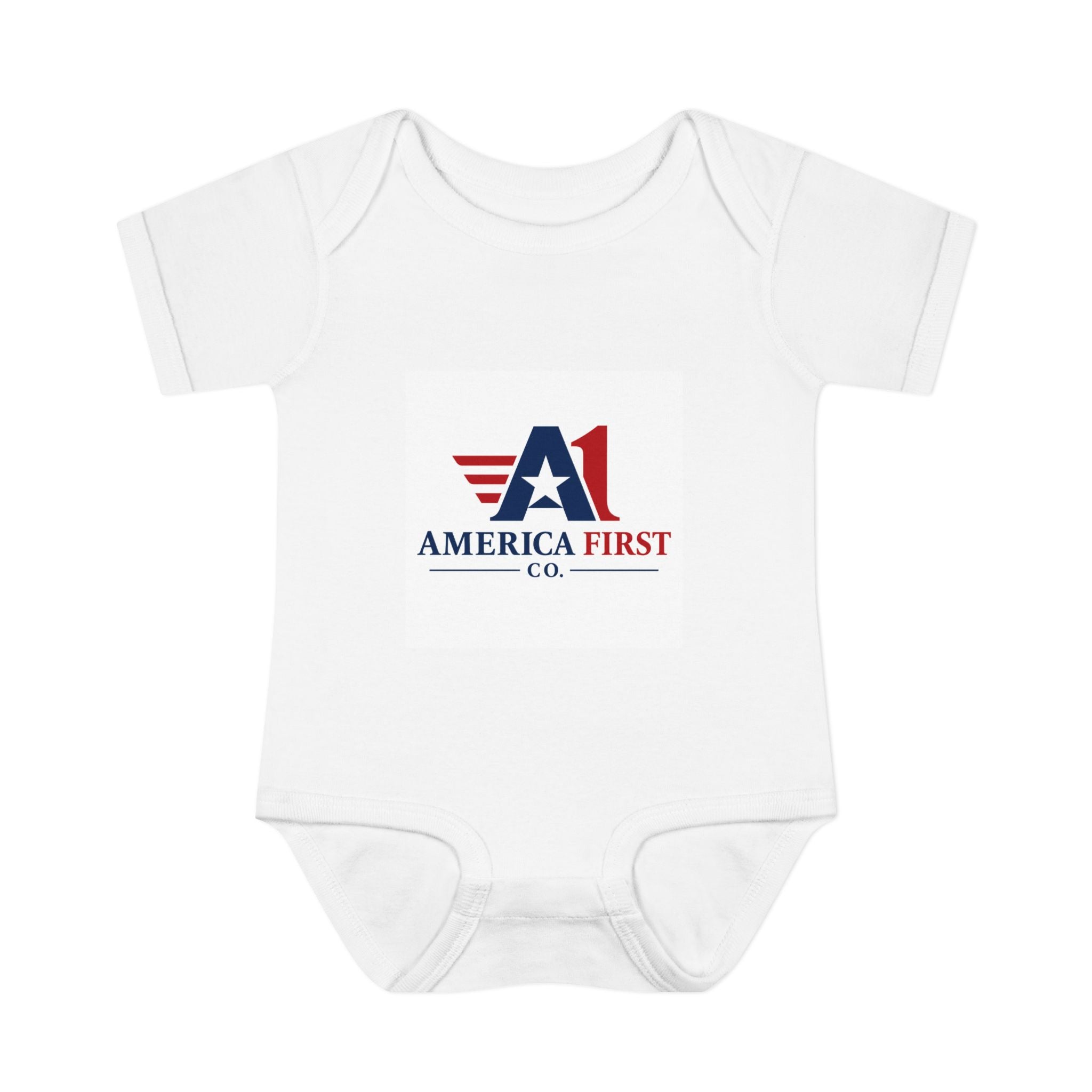America First Infant Bodysuit - Patriotic Baby Onesie with Flag Logo